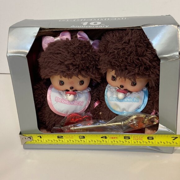 Monchhichi Bebichhichi 10th Anniversary Poodle Boa Doll Pair Toy Sekiguchi New - Picture 4 of 15